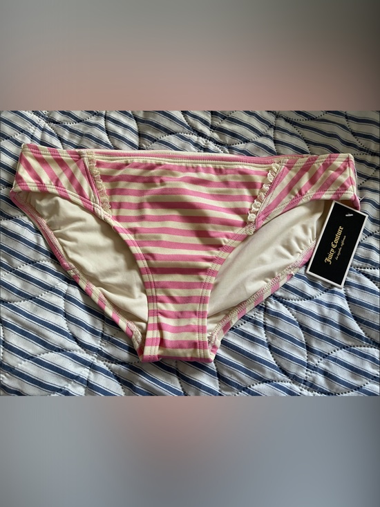 Juicy Couture Other - Juicy Couture Pink & White Striped Bikini Bottoms with Lace Trim